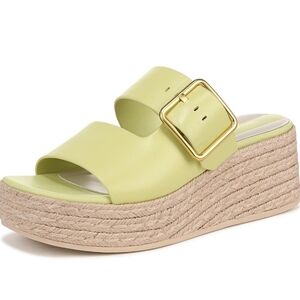 Franco Sarto Lime Green Espadrille Wedge Slide with Gold Buckle